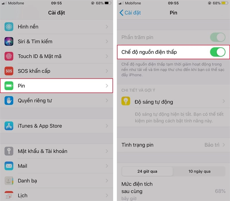 Giao diện bật chế độ tiết kiệm pin trên điện thoại.